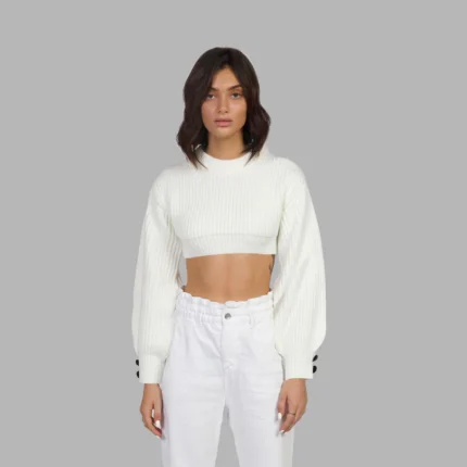 Whte Cropped Cotton Sweater
